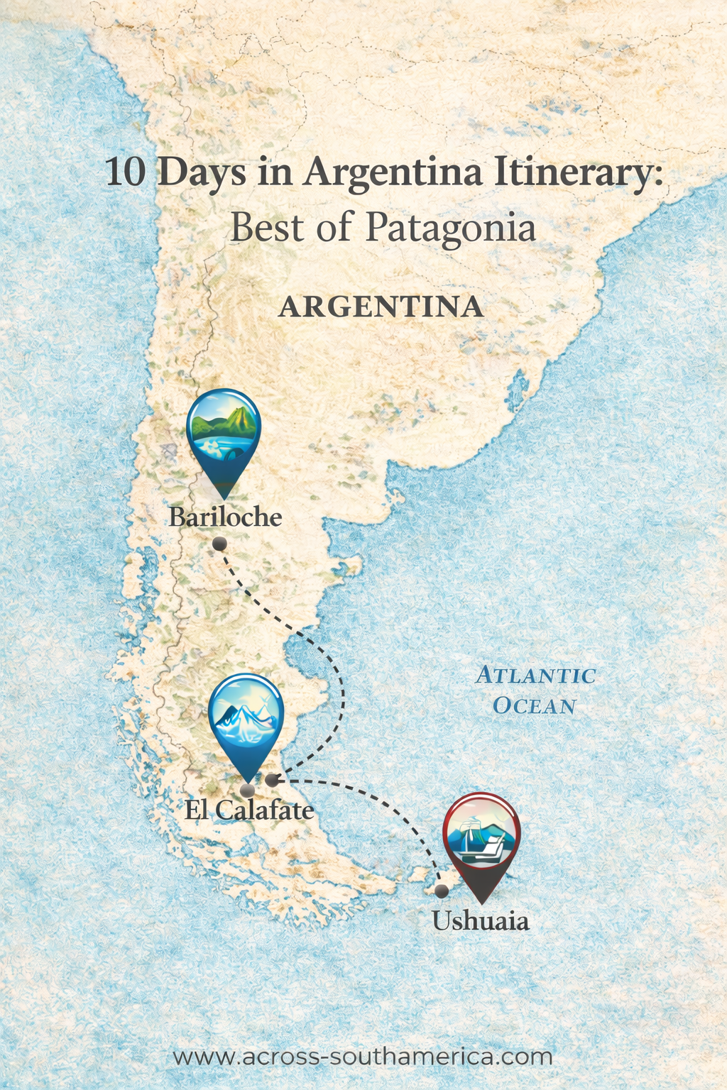 Map of Patagonia Argentina: Bariloche, El Calafate, Ushuaia