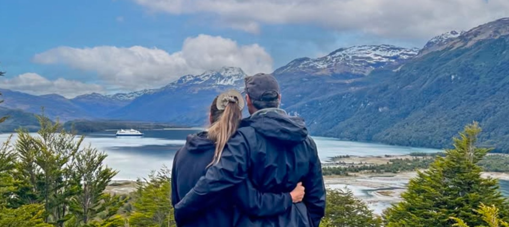 Couple enjoying scenic mountain view in Patagonia Argentina - Argentina private luxury tour